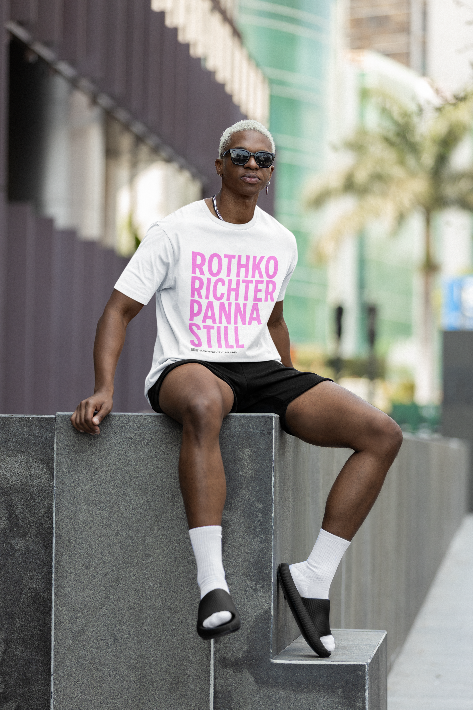 RRPS T shirt mockup image for web young guy posing