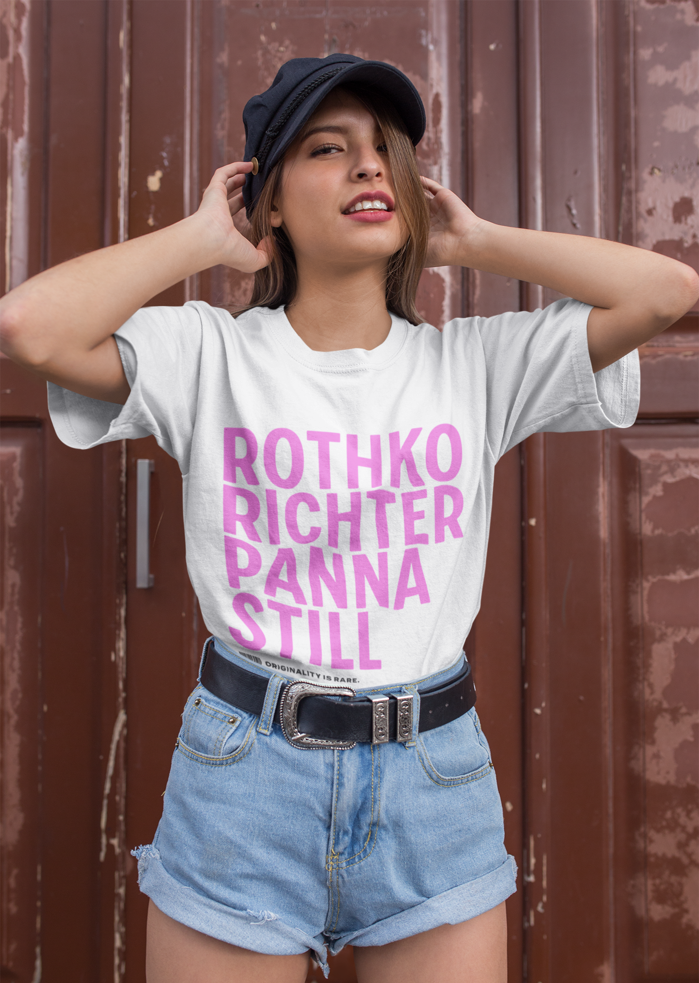 RRPS T shirt mockup image for web young girl posing